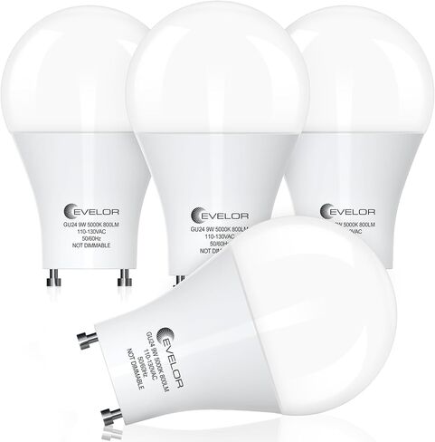 GU24 LED Light Bulb,60 Watt Equivalent Daylight White 5000K,Non-Dimmable,Efficient 9W,800 Lumens Twist and Lock 2 Prong Light Bulbs,15000 Hours,Ideal for Kitchen,Living Room,Bedroom, 4-Packs in Saudi Arabia