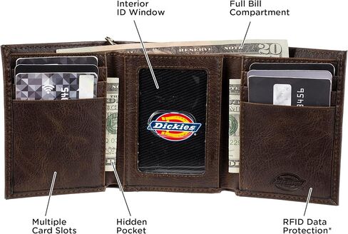 Dickies Men's Compact Leather Trifold Chain Wallet-Clear Id Window, Credit Card Slots in Saudi Arabia