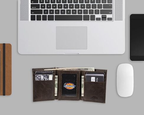 Dickies Men's Compact Leather Trifold Chain Wallet-Clear Id Window, Credit Card Slots in Saudi Arabia