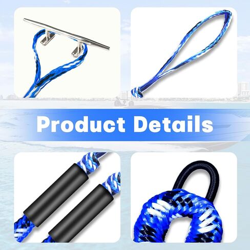 4 PCS BOTH BUTH BUNGEE LINES ، 4 أقدام حبل إرساء للالتحام يمتد إلى 6 أقدام ، وملحقات القوارب الخطية الربقية حبال الرصيف PWC للقوارب (الأزرق والأبيض) in Kuwait