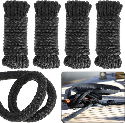 خطوط رصيف القارب 2 حزمة 3/8 "× 20 قدمًا خطوط قارب من النايلون بحبل بحري للقوارب لخطوط قارب الحبل المصد مزدوجة لترسيخ خطوط الرصيف قفص الاتهام in Kuwait