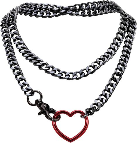 Gold Layered Necklaces for Women, Silver Cuban Slip Chain Heart O-ring Chunky Chain Necklace, 36 Inches Adjustable Lariat Heart Y-Necklace for Women and Men, Goth Jewelry Necklace in Kuwait