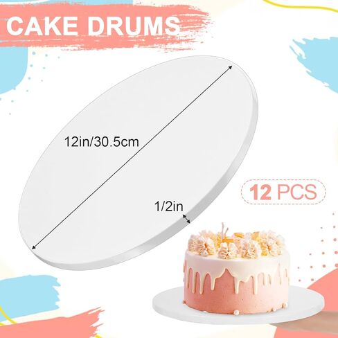 12 PCS كعكة الطبول 12 بوصة ، ألواح كعكة من الورق المقوى أبيض مستديرة ، 1/2 بوصة ، مقاومة للشفى ، درجة طعام ، قاعدة قوية in Saudi Arabia