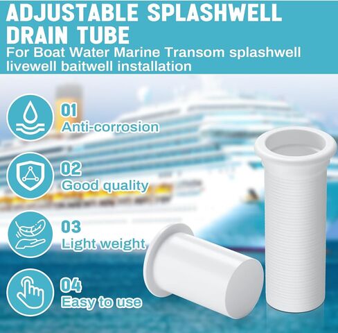 2 Sets Adjustable Splashwell Drain Pipe Fits 1-1/4 in Opening Plastic Livewell Overflow Drain Pipe for Boat Water Marine Splashwell Livewell Overflow Transom Installation in Saudi Arabia