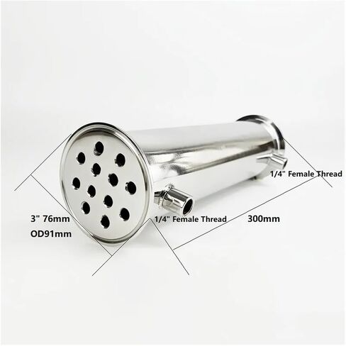 Condenser Dephlegmator 3"(76mm) OD91mm Dephlegmator/Distillation Condenser with 1/4" Female Thred,12 Pipes Inside/ID 8mm,Lenght 300mm, Reflux, SS304 in Saudi Arabia