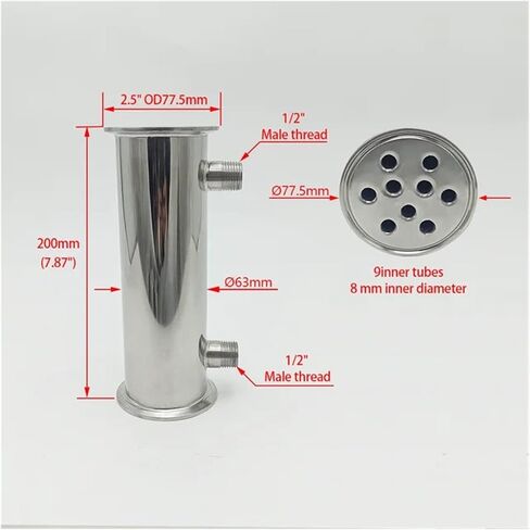 Condenser Dephlegmator 2.5 Inch Condenser, 63mm (OD77.5mm) Iength 200mm for Distillation Reflux Device in Saudi Arabia