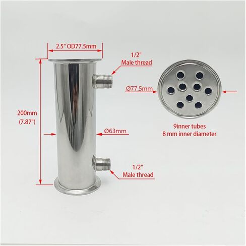 Condenser Dephlegmator 2.5 Inch Condenser, 63mm (OD77.5mm) Iength 200mm for Distillation Reflux Device in Saudi Arabia