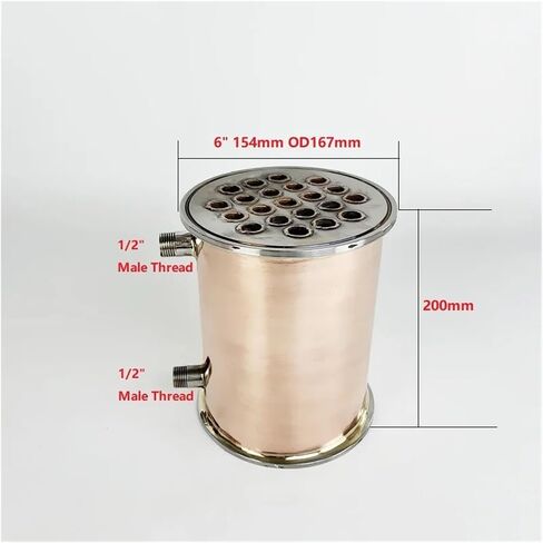Condenser Dephlegmator 6" OD167mm Copper Dephlegmator with 1/2" Male Thread, Lenght 200mm,21 Pipes Inside ID 12mm,Copper Condenser for Distillation in Saudi Arabia