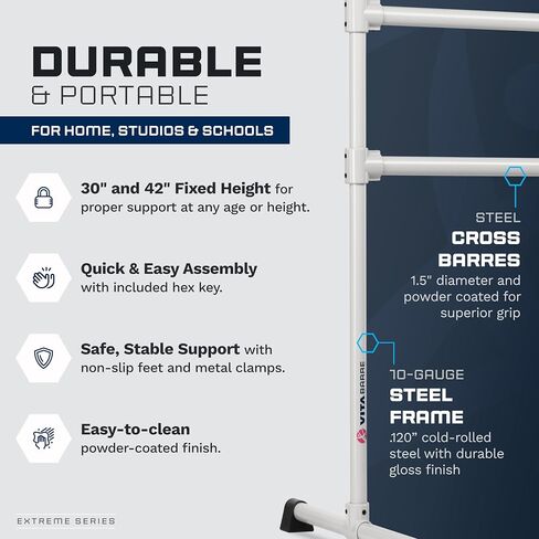 VITA Barre Portable Freestanding Double Ballet Barre, Extreme, Steel | Fixed Height, Made in USA, Home or Gym Exercise Equipment for Kids & Adults | Dance, Fitness, Pilates in Kuwait