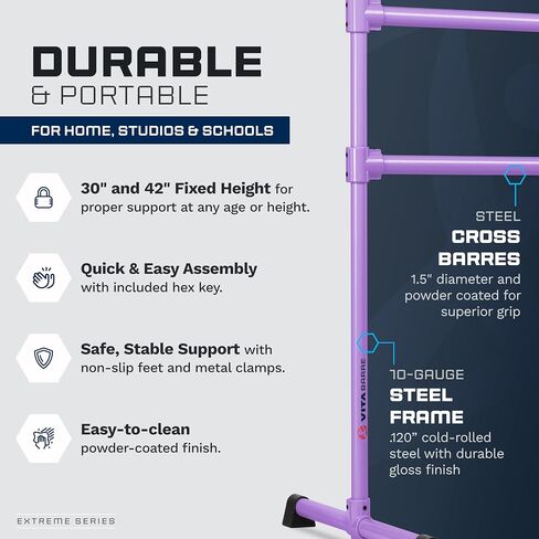 VITA Barre Portable Freestanding Double Ballet Barre, Extreme, Steel | Fixed Height, Made in USA, Home or Gym Exercise Equipment for Kids & Adults | Dance, Fitness, Pilates in Kuwait