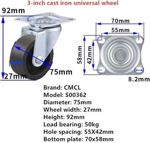 4 قطع/لوت 1.5 بوصة/2 بوصة/2.5 بوصة/3 بوصة زاوية البكرة الشاملة للمعادن الزرقاء الفاتحة (الفرامل ، 2.5 بوصة) in Kuwait