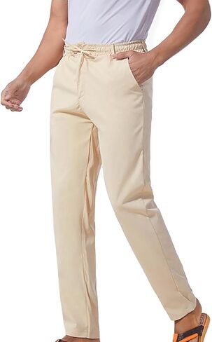 Ctreela Summer Fall Chino Pants Men Casual Drawstring Elastic Waist Daily Pants Lightweight Thin Slim-Fit Slacks Trousers in Kuwait