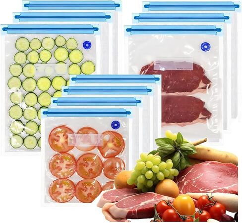 60 Pcs Reusable Vacuum Sealer Bags for Food, 3 Size BPA-Free Vacuum Storage Bags with Sealing Clips & Leak-Proof Design for Sous Vide Cooking, Freezer, Microwave Heating in Kuwait