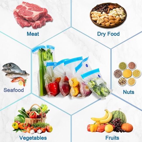 60 Pcs Reusable Vacuum Sealer Bags for Food, 3 Size BPA-Free Vacuum Storage Bags with Sealing Clips & Leak-Proof Design for Sous Vide Cooking, Freezer, Microwave Heating in Kuwait