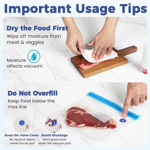 60 Pcs Reusable Vacuum Sealer Bags for Food, 3 Size BPA-Free Vacuum Storage Bags with Sealing Clips & Leak-Proof Design for Sous Vide Cooking, Freezer, Microwave Heating in Kuwait