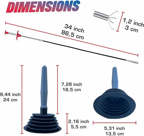 Sink and Toilet Plunger & Hair Clog Remover 34 inch 2 in 1 Kit - Drain Snake and Plunger for Sinks, Kitchens, Toilets, Bathrooms and Showers in Saudi Arabia