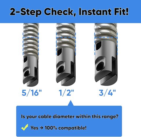 9-Piece Drain Auger Drill Attachment for 5/16"-3/4" Cable, Heavy-Duty Steel Construction, Fits 50FT-100FT Drain Machines,Rust-Resistant for Sink/Shower/Toilet Clogs in Saudi Arabia