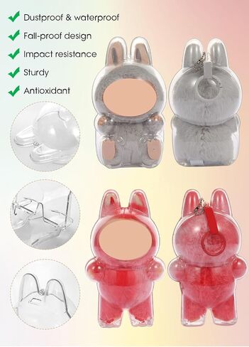 Clear Protective Case Compatible with Labubu The Monsters Exciting Macaron,with Nylon Rope Buckle&Hard Box+Double-Sided Tape 1-Set（NOT Included Doll in Saudi Arabia