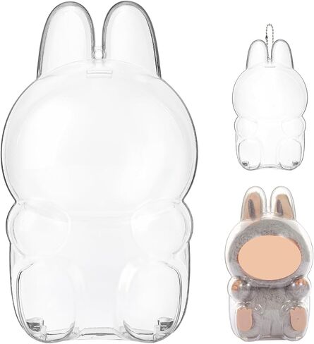 Clear Protective Case Compatible with Labubu The Monsters Exciting Macaron,with Nylon Rope Buckle&Hard Box+Double-Sided Tape 1-Set（NOT Included Doll in Saudi Arabia