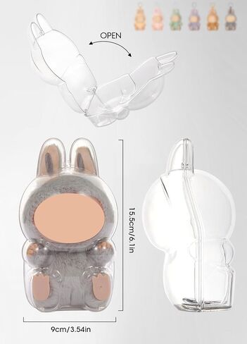 Clear Protective Case Compatible with Labubu The Monsters Exciting Macaron,with Nylon Rope Buckle&Hard Box+Double-Sided Tape 1-Set（NOT Included Doll in Saudi Arabia