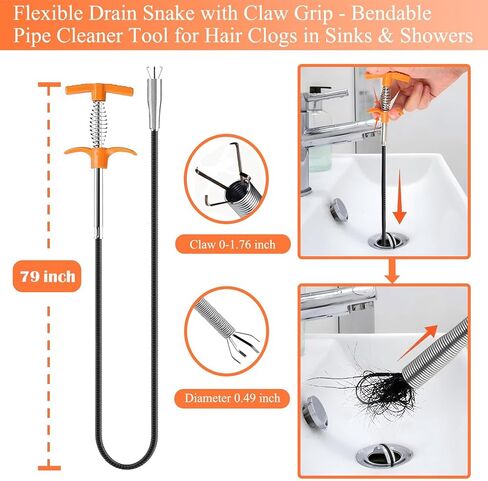 79 بوصة الصرف مصرف ثعبان الشعر مزيل تسد ، مرنة مغسلة مرنة صرف الأفعى مجموعة الأدوات ، ثعبان السباكة للمرحاض دش المطبخ الحمام حوض مسدود إزالة الشعر in Kuwait