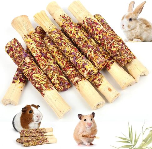 Abizoo Sweet Bamboo Rabbit Chew Sticks Treats and Toys 8Pcs Natural Hay with Forget-Me-Not Lavender for Guinea Pig Chinchilla Dental Care in Saudi Arabia