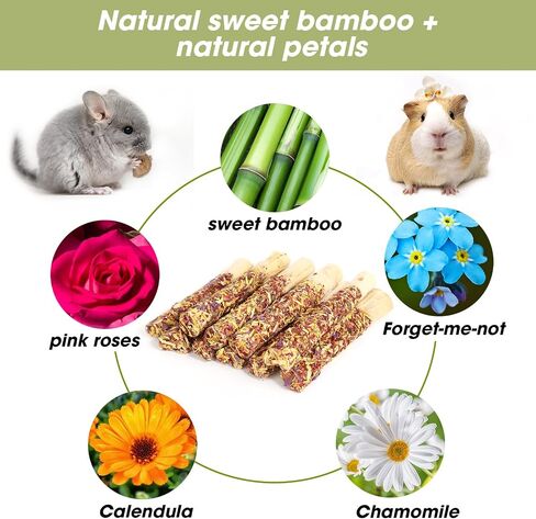 Abizoo Sweet Bamboo Rabbit Chew Sticks Treats and Toys 8Pcs Natural Hay with Forget-Me-Not Lavender for Guinea Pig Chinchilla Dental Care in Saudi Arabia