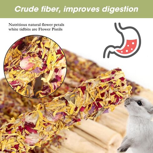 Abizoo Sweet Bamboo Rabbit Chew Sticks Treats and Toys 8Pcs Natural Hay with Forget-Me-Not Lavender for Guinea Pig Chinchilla Dental Care in Saudi Arabia