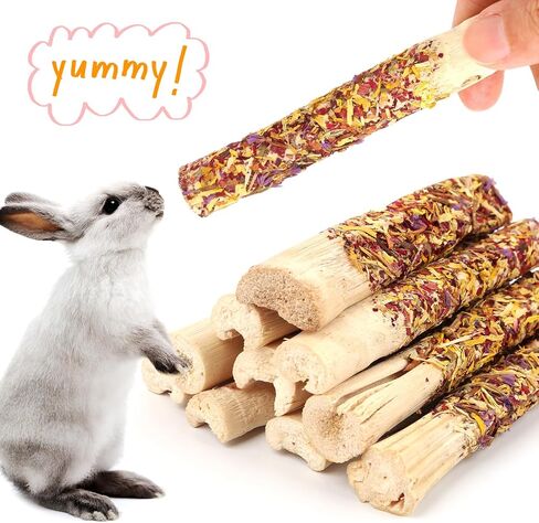 Abizoo Sweet Bamboo Rabbit Chew Sticks Treats and Toys 8Pcs Natural Hay with Forget-Me-Not Lavender for Guinea Pig Chinchilla Dental Care in Saudi Arabia