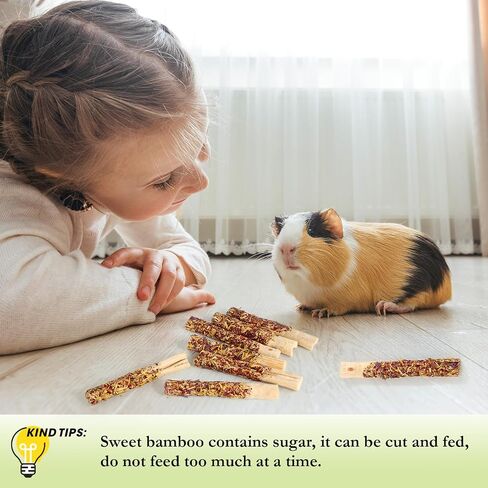 Abizoo Sweet Bamboo Rabbit Chew Sticks Treats and Toys 8Pcs Natural Hay with Forget-Me-Not Lavender for Guinea Pig Chinchilla Dental Care in Saudi Arabia