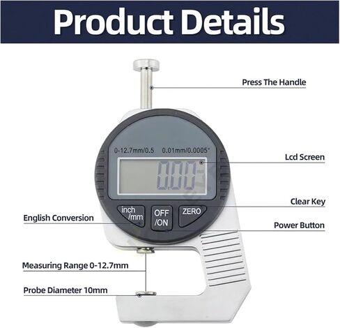 Digital Micrometer,Digital Thickness Gauge Measuring Tools Electronic Thickness Meter Measure of Paper Cloth Thin Metal Micrometer 0.01mm (0) in Saudi Arabia