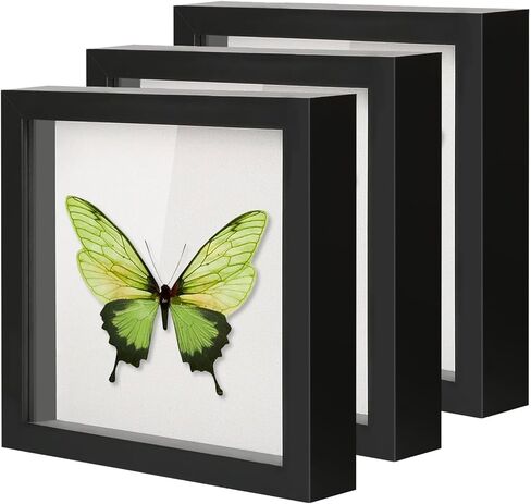 QDSSDECO 10"x10" Shadow Boxes Display Cases with Soft Linen Back Deep Wood Glass 3D Shadow Box Set for Wall and Tabletop Baby Sports, 2 Pack Black in Saudi Arabia