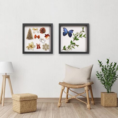 QDSSDECO 10"x10" Shadow Boxes Display Cases with Soft Linen Back Deep Wood Glass 3D Shadow Box Set for Wall and Tabletop Baby Sports, 2 Pack Black in Saudi Arabia