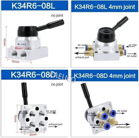 1pcs Pneumatic Manual Manual Rotary Valve K34R6-8D/K34R6-8L Manual Valve Cylinder Control Valve 3-Position 4-Way(K34R6-08D,10mm Joint) in Saudi Arabia