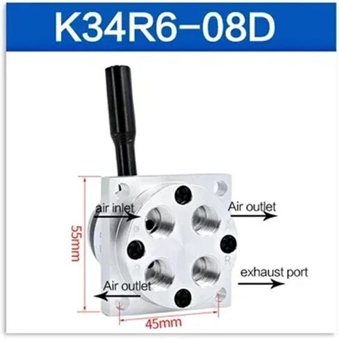 1pcs Pneumatic Manual Manual Rotary Valve K34R6-8D/K34R6-8L Manual Valve Cylinder Control Valve 3-Position 4-Way(K34R6-08D,10mm Joint) in Saudi Arabia
