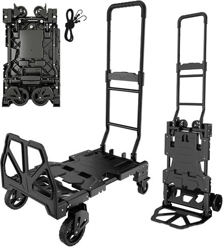 2 in 1 Folding Hand Truck, Hand Truck Foldable with Basket, 330lbs Capacity Handtruck, Dolly Cart with Wheels, Portable Hand Truck Foldable, Collapsible Shopping Carts for Groceries. in Saudi Arabia