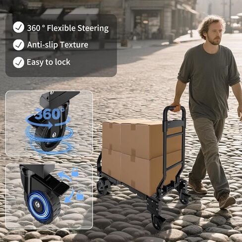 2 in 1 Folding Hand Truck, Hand Truck Foldable with Basket, 330lbs Capacity Handtruck, Dolly Cart with Wheels, Portable Hand Truck Foldable, Collapsible Shopping Carts for Groceries. in Saudi Arabia
