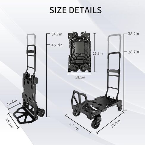 2 in 1 Folding Hand Truck, Hand Truck Foldable with Basket, 330lbs Capacity Handtruck, Dolly Cart with Wheels, Portable Hand Truck Foldable, Collapsible Shopping Carts for Groceries. in Saudi Arabia