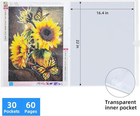 Diamond Painting Accessories Art Storage,16.2x12 inch Art Collection Book Folder, 30 High-Definition Transparent Pockets, Thickened Material (White） in Kuwait