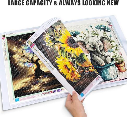 Diamond Painting Accessories Art Storage,16.2x12 inch Art Collection Book Folder, 30 High-Definition Transparent Pockets, Thickened Material (White） in Kuwait