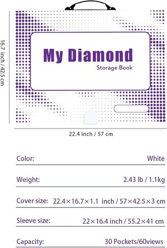 Diamond Painting Accessories Art Storage,16.2x12 inch Art Collection Book Folder, 30 High-Definition Transparent Pockets, Thickened Material (White） in Kuwait