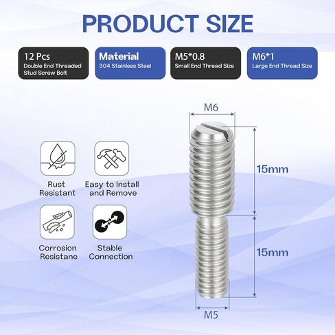 M6x10mm to M10x10mm Double End Threaded Stud Screw Reducing Bolt,304 Stainless Steel Thread Reducer Adapter for Furniture Fastener Welding, Hardware Connectors 12 Pack in Saudi Arabia