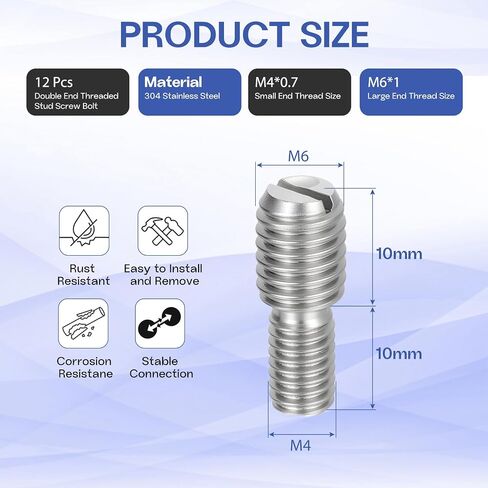 M6x10mm إلى M10x10mm نهاية مزدوجة المسمار سمار المسمار تقليل الترباس ، 304 محول مخفض الخيط الفولاذ المقاوم للصدأ لحام الأثاث ، موصلات الأجهزة 12 حزمة in Kuwait