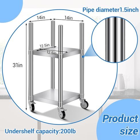 Shimeyao 14 "× 14" × 31 "أرز دافئ حامل من الفولاذ المقاوم للصدأ من الفولاذ المقاوم للصدأ مع 2 رفوف و 4 عجلات تخزين معدات الطهي لمطعم المطبخ in Saudi Arabia