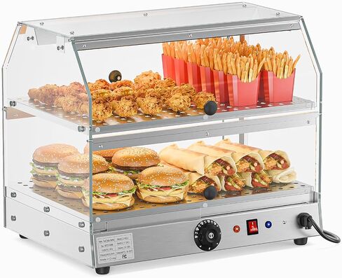 ROVSUN 2-Tier Food Warmer Pizza Warmer Countertop, Food Warmer Display Pretzel Warmer with LED Lighting Front and Rear Doors, Electric Catering Hot Box Acrylic for Buffet Restaurant Cafe in Kuwait