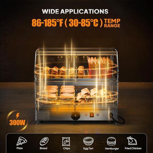 ROVSUN 2-Tier Food Warmer Pizza Warmer Countertop, Food Warmer Display Pretzel Warmer with LED Lighting Front and Rear Doors, Electric Catering Hot Box Acrylic for Buffet Restaurant Cafe in Kuwait
