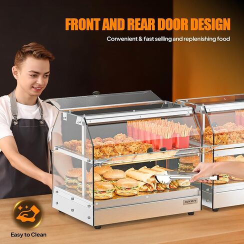 ROVSUN 2-Tier Food Warmer Pizza Warmer Countertop, Food Warmer Display Pretzel Warmer with LED Lighting Front and Rear Doors, Electric Catering Hot Box Acrylic for Buffet Restaurant Cafe in Kuwait