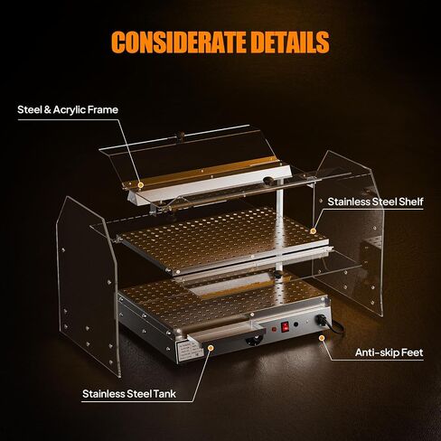 ROVSUN 2-Tier Food Warmer Pizza Warmer Countertop, Food Warmer Display Pretzel Warmer with LED Lighting Front and Rear Doors, Electric Catering Hot Box Acrylic for Buffet Restaurant Cafe in Kuwait