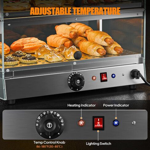 ROVSUN 2-Tier Food Warmer Pizza Warmer Countertop, Food Warmer Display Pretzel Warmer with LED Lighting Front and Rear Doors, Electric Catering Hot Box Acrylic for Buffet Restaurant Cafe in Kuwait