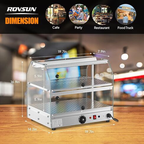 ROVSUN 2-Tier Food Warmer Pizza Warmer Countertop, Food Warmer Display Pretzel Warmer with LED Lighting Front and Rear Doors, Electric Catering Hot Box Acrylic for Buffet Restaurant Cafe in Kuwait